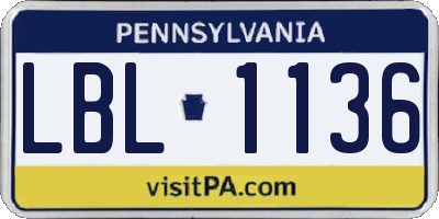 PA license plate LBL1136