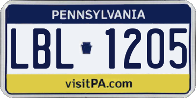 PA license plate LBL1205