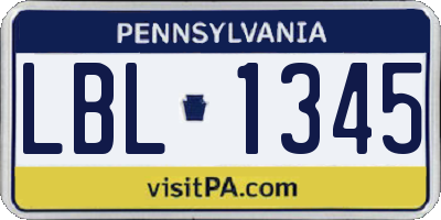 PA license plate LBL1345