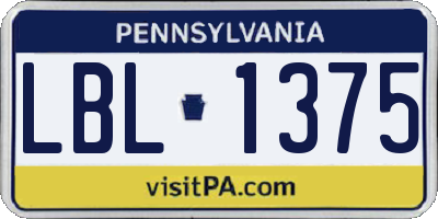 PA license plate LBL1375