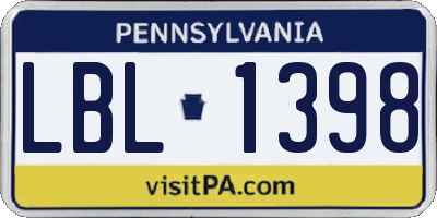 PA license plate LBL1398