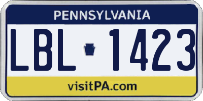 PA license plate LBL1423