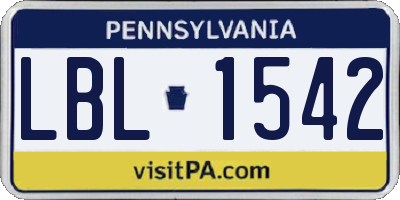 PA license plate LBL1542