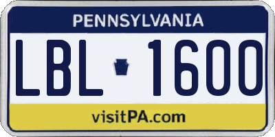 PA license plate LBL1600