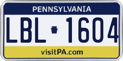 PA license plate LBL1604