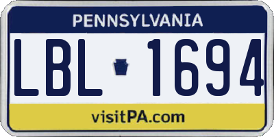 PA license plate LBL1694