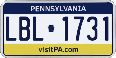 PA license plate LBL1731