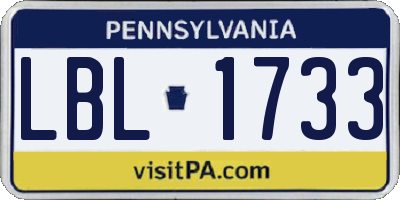 PA license plate LBL1733