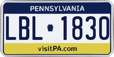 PA license plate LBL1830