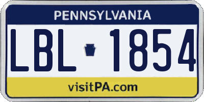 PA license plate LBL1854