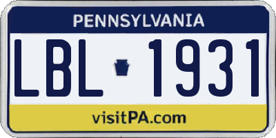 PA license plate LBL1931