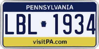 PA license plate LBL1934