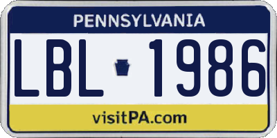 PA license plate LBL1986