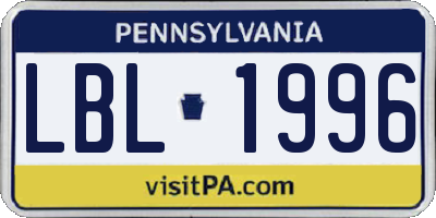 PA license plate LBL1996