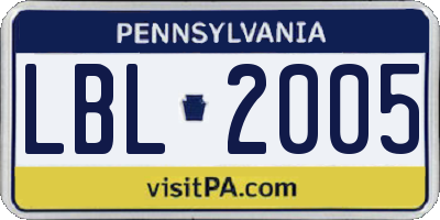 PA license plate LBL2005
