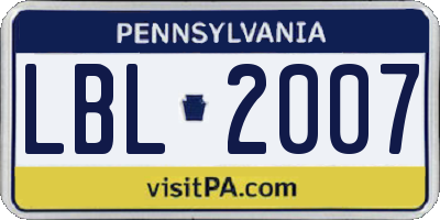 PA license plate LBL2007