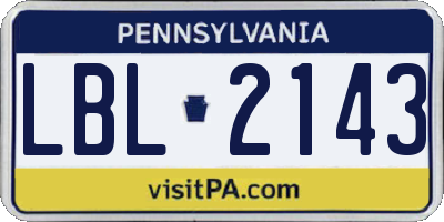 PA license plate LBL2143