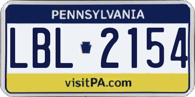 PA license plate LBL2154