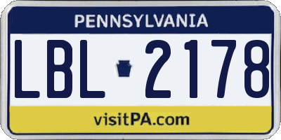 PA license plate LBL2178