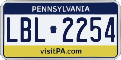 PA license plate LBL2254