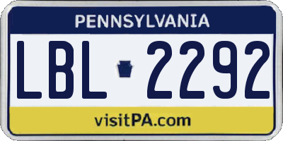 PA license plate LBL2292