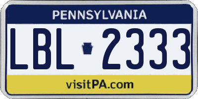 PA license plate LBL2333