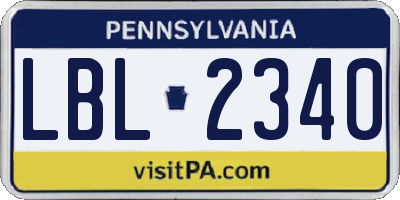 PA license plate LBL2340