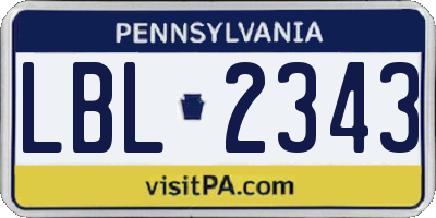 PA license plate LBL2343