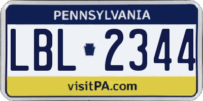 PA license plate LBL2344