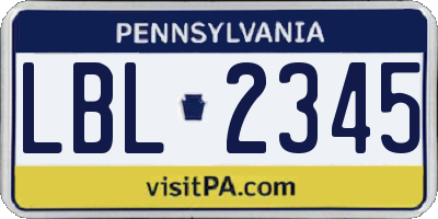 PA license plate LBL2345