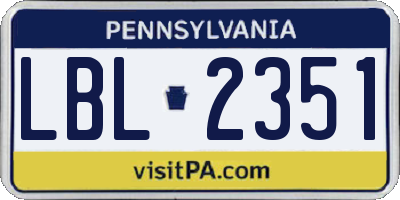 PA license plate LBL2351