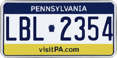 PA license plate LBL2354