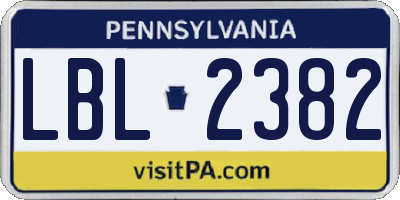 PA license plate LBL2382