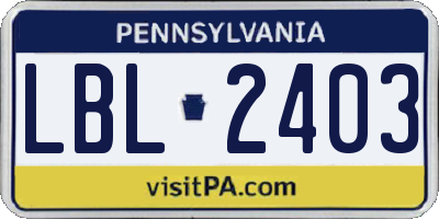PA license plate LBL2403