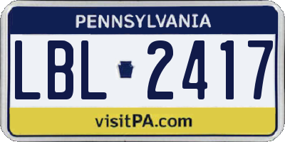 PA license plate LBL2417