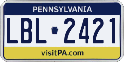 PA license plate LBL2421
