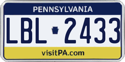 PA license plate LBL2433