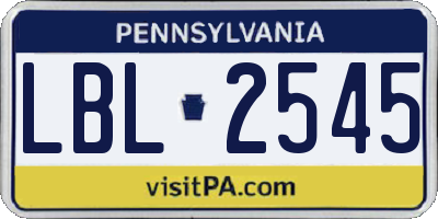 PA license plate LBL2545