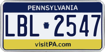 PA license plate LBL2547