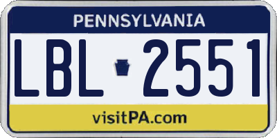 PA license plate LBL2551