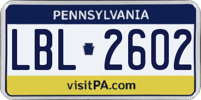 PA license plate LBL2602