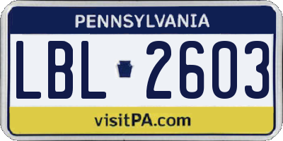 PA license plate LBL2603