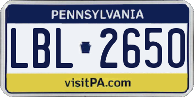PA license plate LBL2650