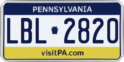 PA license plate LBL2820