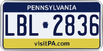 PA license plate LBL2836