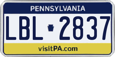 PA license plate LBL2837