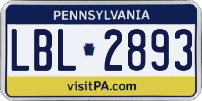 PA license plate LBL2893