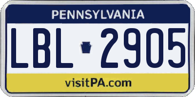 PA license plate LBL2905