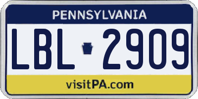 PA license plate LBL2909