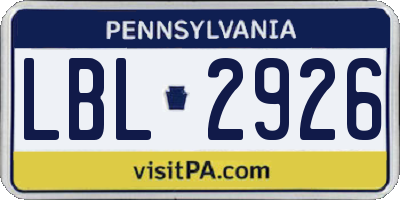 PA license plate LBL2926